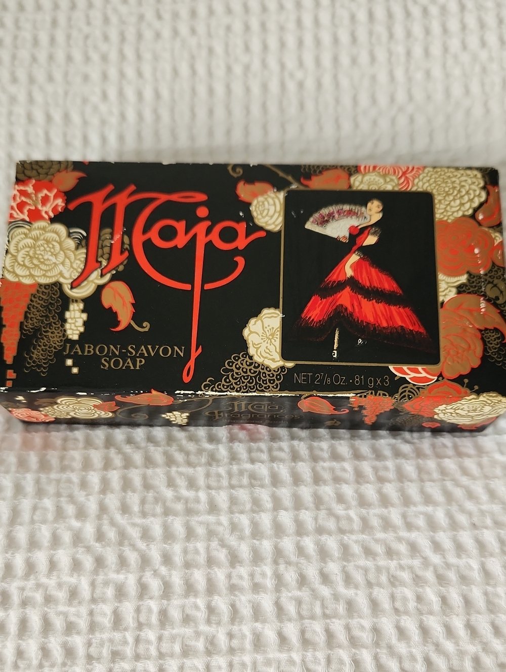 Vintage Maja Jabon-Savon Soap Bar - Black & Red Decorative Box. Set Of 3